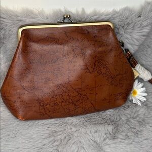 Patricia Nash Map Print Brown Leather Wristlet Clutch, NWT